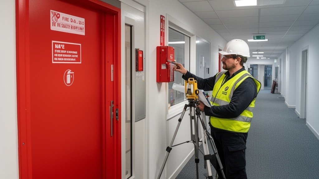 Fire risk assessment being conducted in a commercial building in Coventry